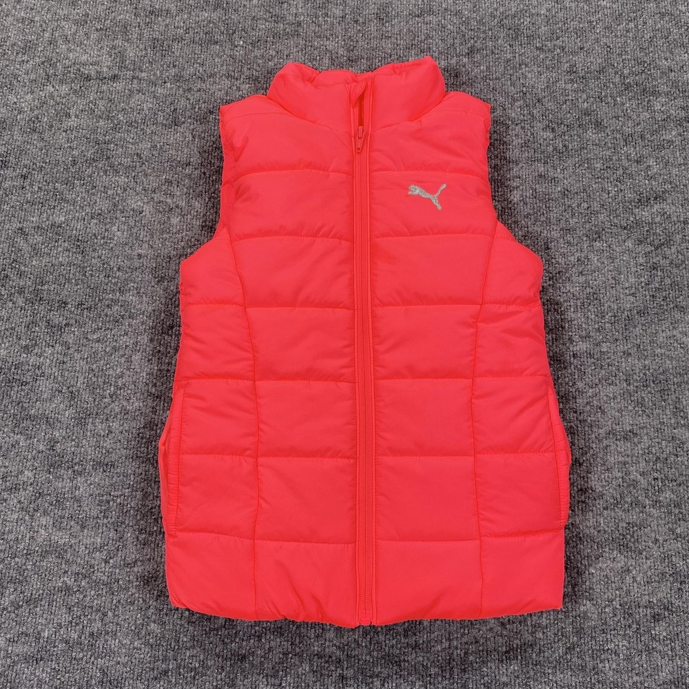 PUMA Vest Youth Small 7/8 Pink Puffer Quilted Full Zip Stand Collar Reflective